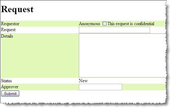 The request form in the browser